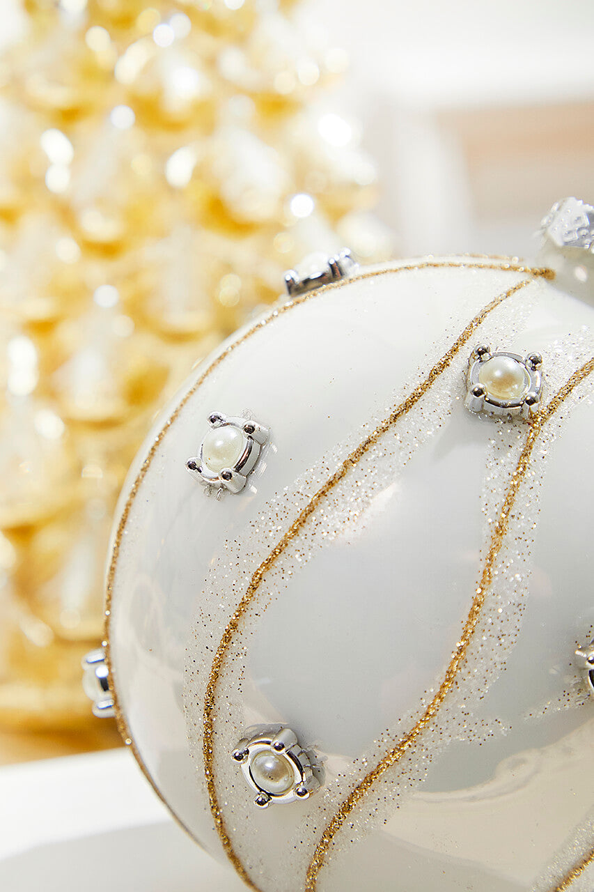 4" Glass Beaded Pearls Ball Ornament