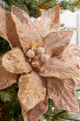 24" x 11" Rose Gold Beaded Sequins Poinsettia Stem
