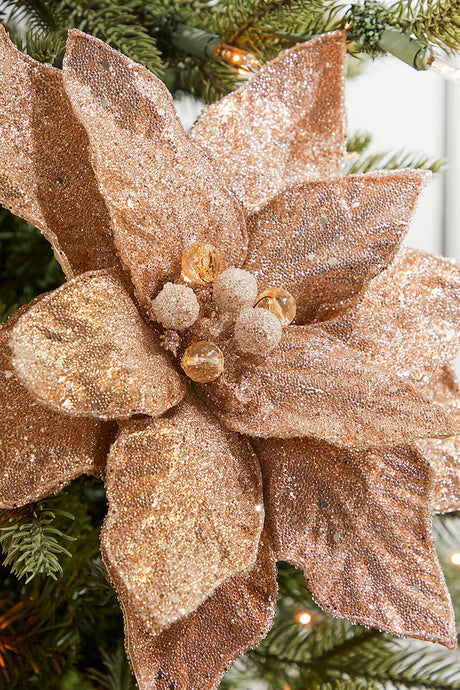 24" x 11" Rose Gold Beaded Sequins Poinsettia Stem