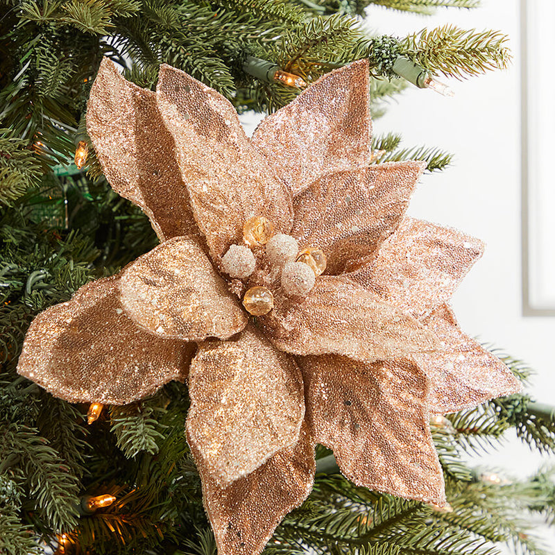 24" x 11" Rose Gold Beaded Sequins Poinsettia Stem