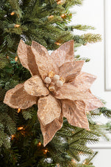 24" x 11" Rose Gold Beaded Sequins Poinsettia Stem