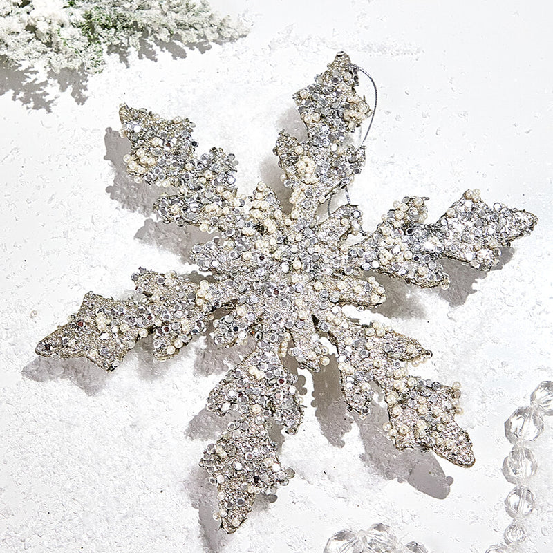 12" Platinum Sequin & Pearl Snowflake