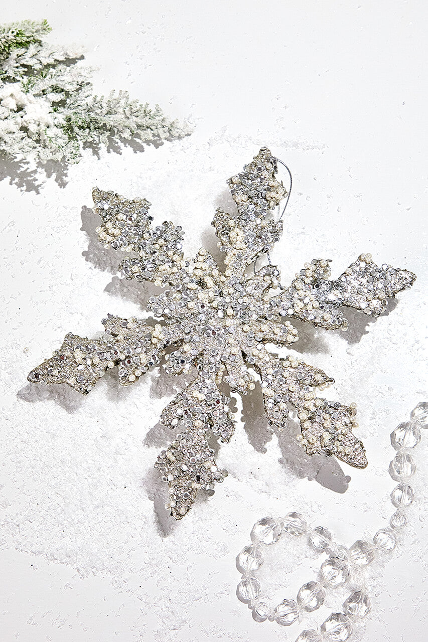 12" Platinum Sequin & Pearl Snowflake