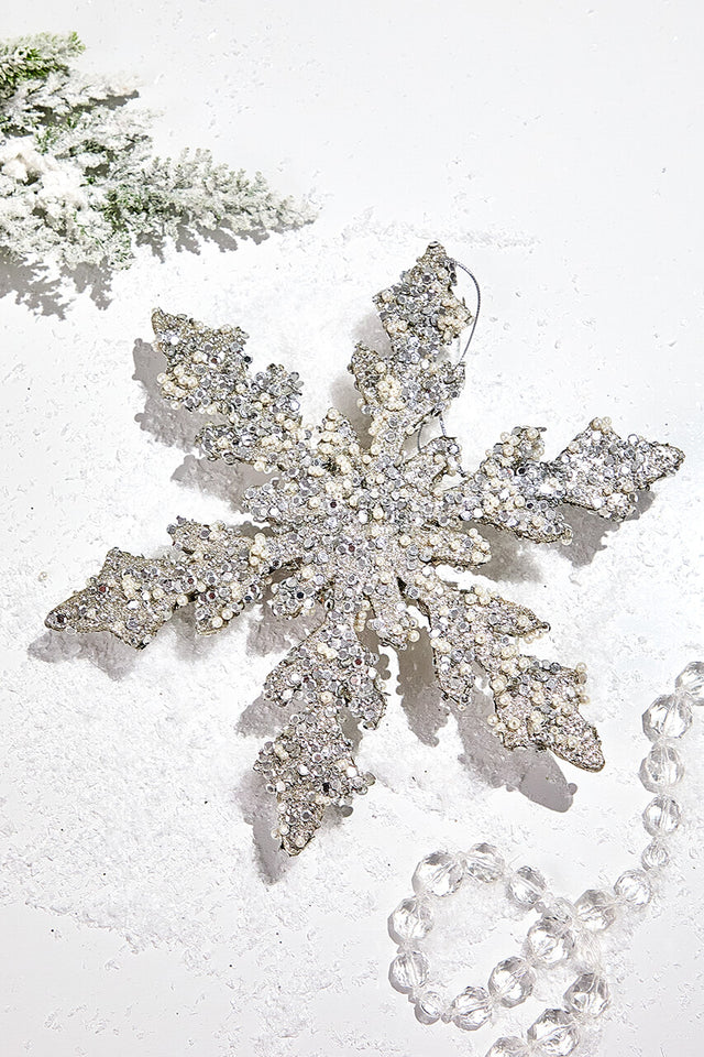 12" Platinum Sequin & Pearl Snowflake