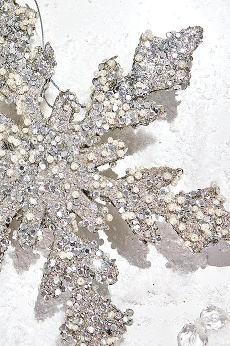 12" Platinum Sequin & Pearl Snowflake