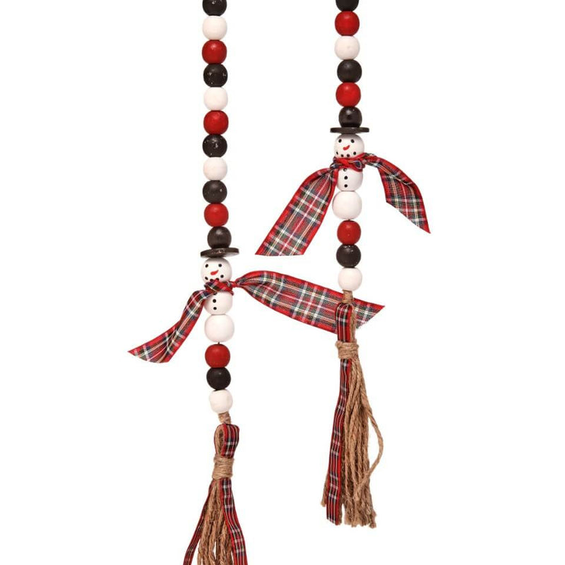 Rustic Wood Bead Snowman Garland 34" Plaid Christmas Home Decor