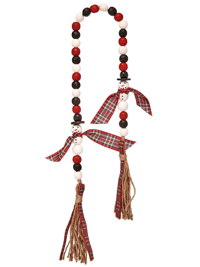 34” Wood Bead Snowman with Plaid Garland