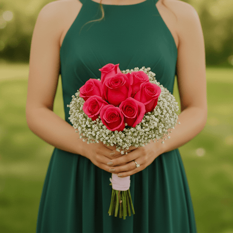 Dark Pink Roses Bridesmaids Bouquets Fresh Wedding Flowers