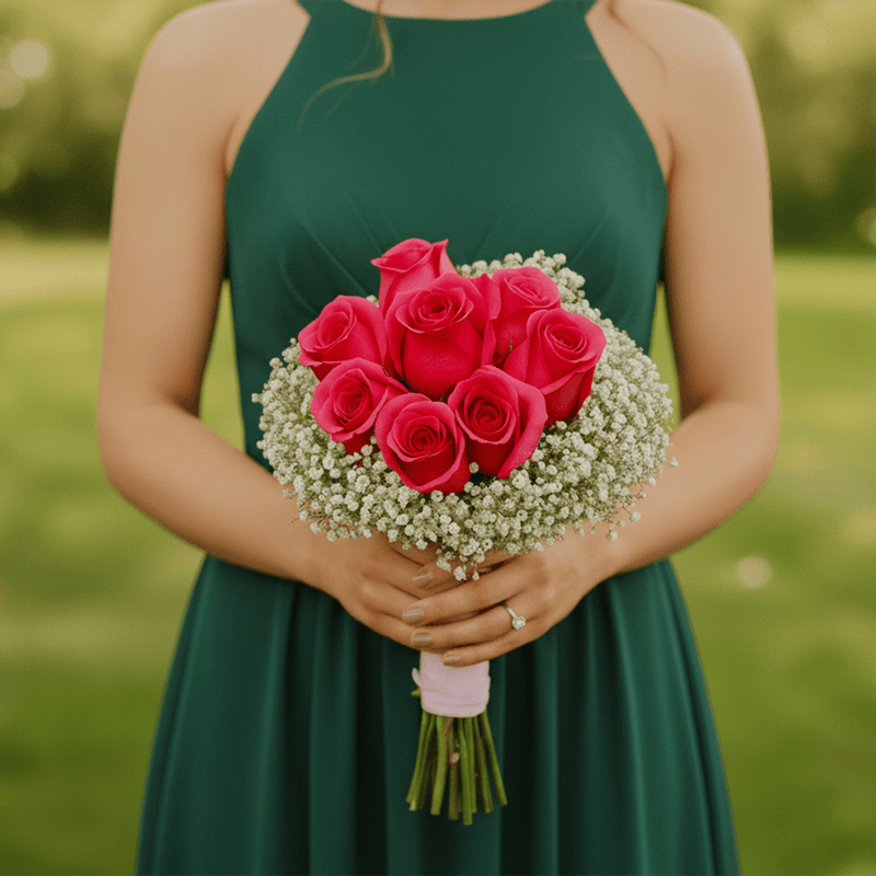 Fresh Dark Pink Rose Bridesmaids 6 bouquets with 19 stems each
