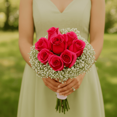 Dark Pink Roses Bridesmaids Bouquets Fresh Wedding Flowers