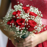 Red Roses Bridesmaids Bouquets with Baby’s Breath 3 Sets Fresh Flowers 19 Stems Each
