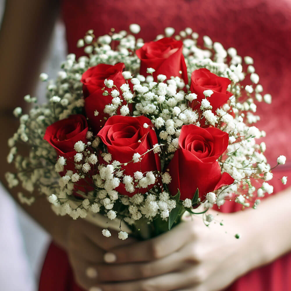 Red Roses Bridesmaids 6 bouquets with 19 stems each Fresh Wedding Flowers