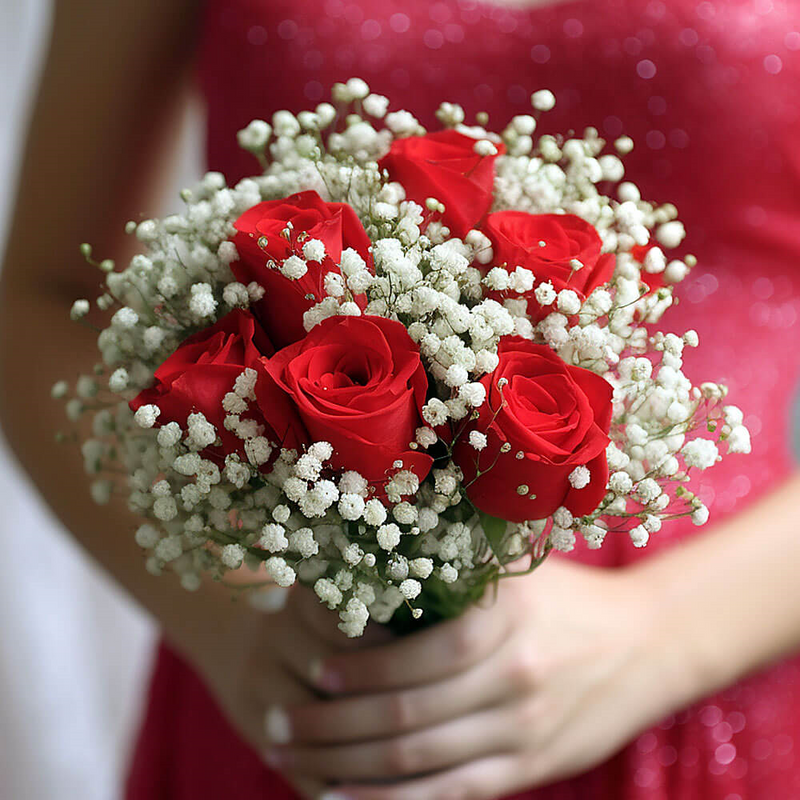 Red Roses Bridesmaids 6 bouquets with 19 stems each Fresh Wedding Flowers