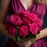 Dark Pink Roses Bridesmaids Bouquets 3 Sets Fresh Wedding Flowers 28 Stems Each Romantic Floral