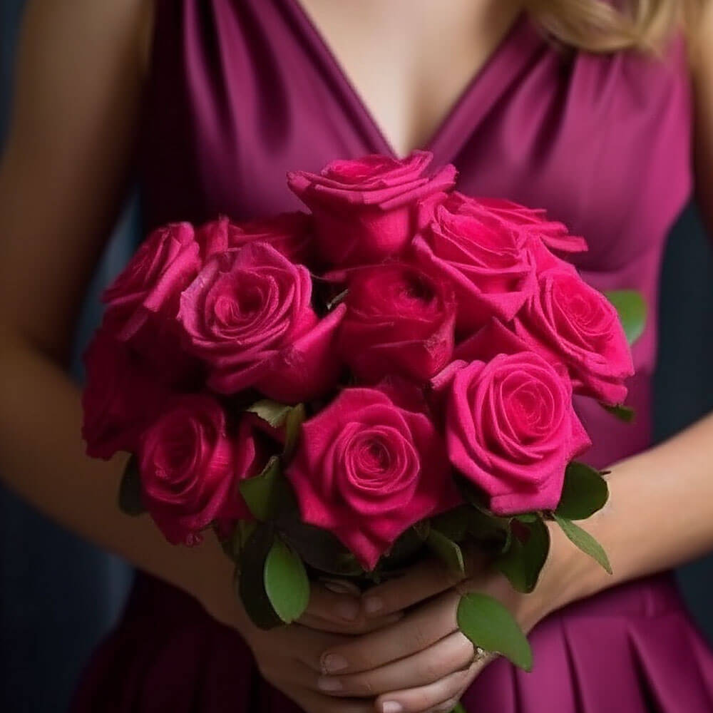 Dark Pink Roses Bridesmaids Bouquets Fresh Wedding Flowers 6 Pack 28 Stems Each Elegant Floral