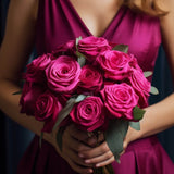Dark Pink Roses Bridesmaids Bouquets 3 Sets Fresh Wedding Flowers 28 Stems Each Romantic Floral