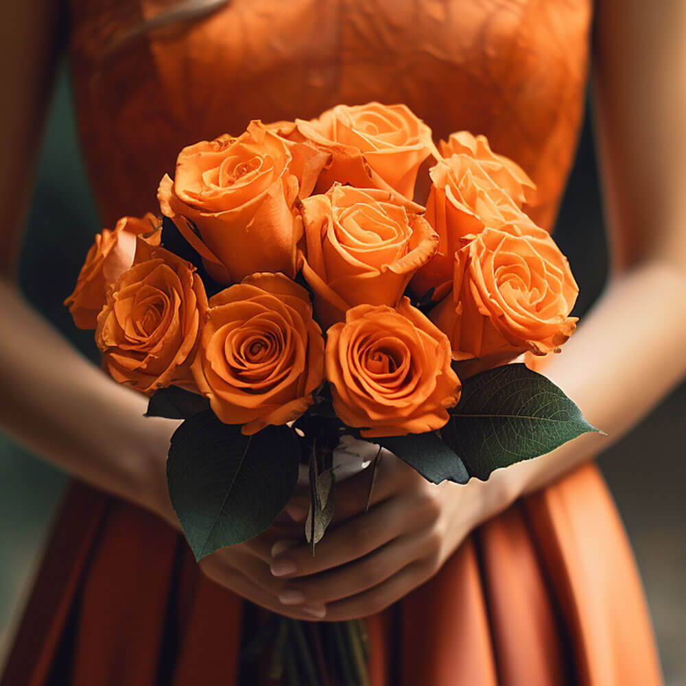 Orange Roses Bridesmaids Bouquets 3 Sets Fresh Wedding Flowers 28 Stems Each Romantic Floral