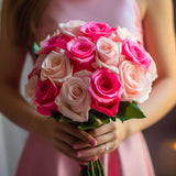 Pink Mix Rose Bridesmaids Bouquets 3 Set Fresh Wedding Flowers 32 Stems Royal Romantic Style