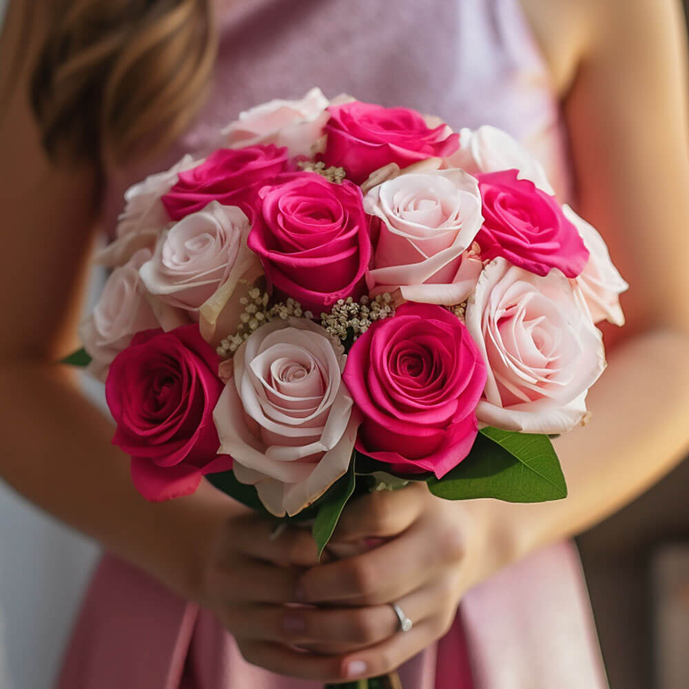 Pink Mix Rose Bridesmaids Bouquets 3 Set Fresh Wedding Flowers 32 Stems Royal Romantic Style