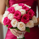 Dark Pink & White Roses Bridesmaids 6 Bouquets With 32 Stems Each Wedding Flowers