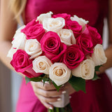 Dark Pink & White Roses Bridesmaids 3 Bouquets With 32 Stems Each Wedding Flowers