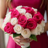 Dark Pink & White Roses Bridesmaids 3 Bouquets With 32 Stems Each Wedding Flowers