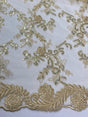 Elena's Lace Beige Polyester Lace Fabric - Beige Corded Mesh Embroidered With Sequins, Double Scalloped Edge, 54" Width (1 Yard)