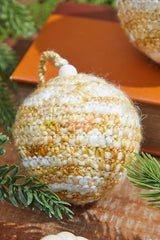 Beige/White Knit Ball Ornaments - Set of 2