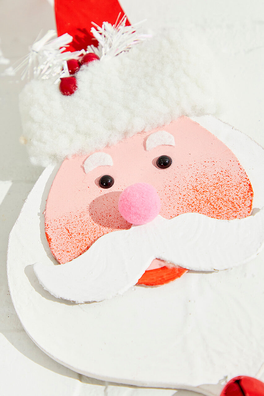 10" Wood Santa With Bell Ornament