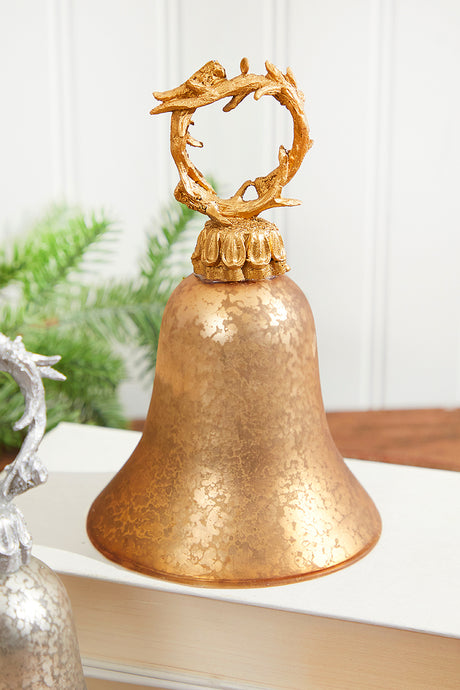7" Gold/Silver Antler Bell Glass Ornament