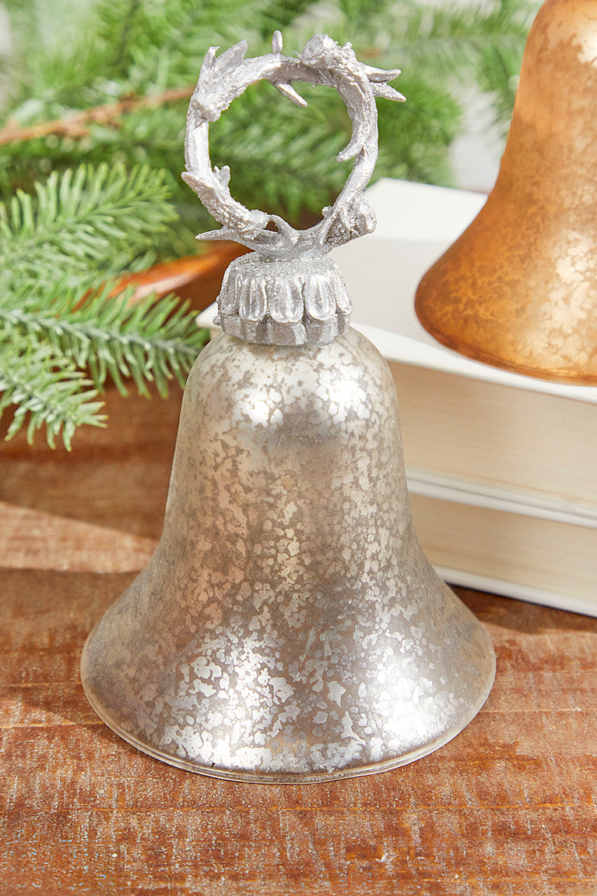 7" Gold/Silver Antler Bell Glass Ornament