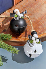 Black & White Metal Bell Ornament 3 Inch Plaid Christmas Decor