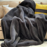Bella Luxury Faux Fur Throw Blanket Collection Polyester Fabric - Faux Chinchilla Rabbit Fur, Crystal Velvet Backing, 60" X 80", Sandy Beige, Slate Silver, Raven Charcoal, Espresso Mocha (1 Throw Blanket)