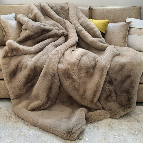 Bella Luxury Faux Fur Throw Blanket Collection Polyester Fabric - Faux Chinchilla Rabbit Fur, Crystal Velvet Backing, 60" X 80", Sandy Beige, Slate Silver, Raven Charcoal, Espresso Mocha (1 Throw Blanket)