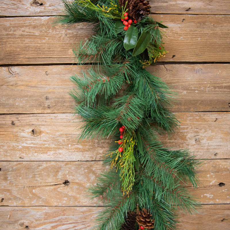 Pine Garland with Cones and Berries 72 Inch Christmas Holiday Decor