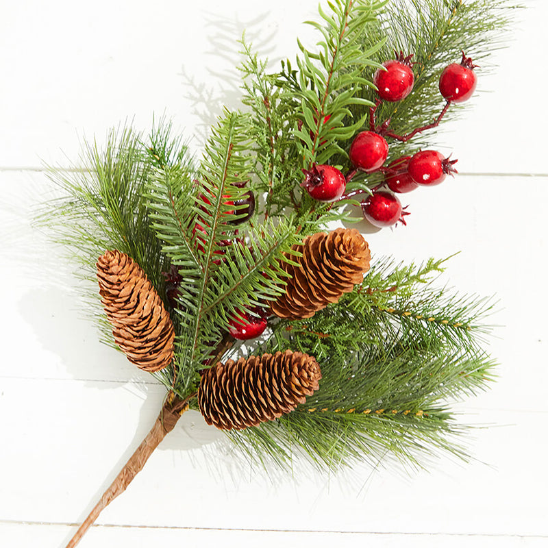 22" Berry Pine with Pinecones Spray
