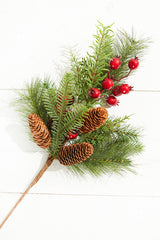 22" Berry Pine with Pinecones Spray