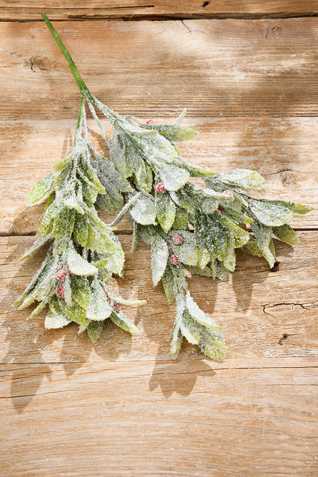 17" Flocked Mistletoe Christmas Bush