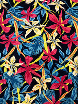 Dark Navy Background Big Flowers Polyester Spandex Fabric - Floral Print, 58" To 60" Width