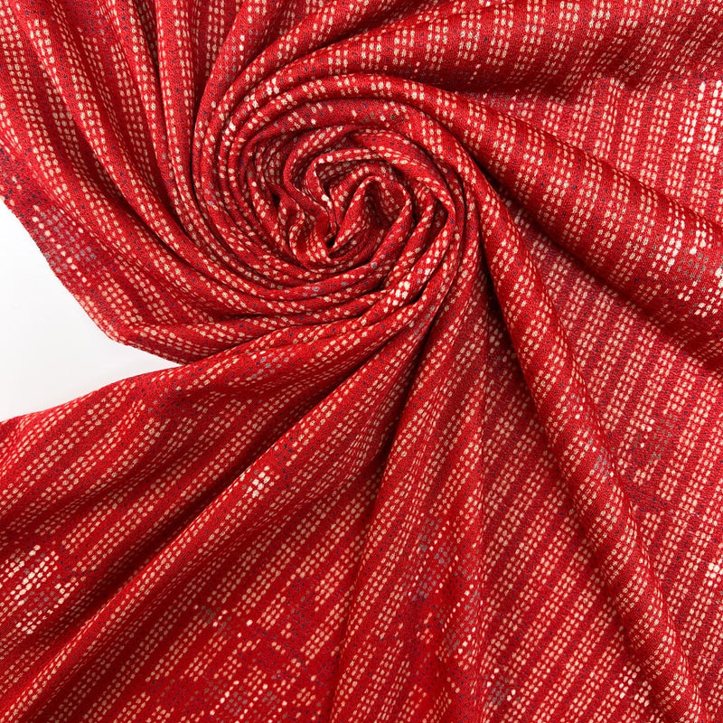 Acrylic Knitted Fabric Red Beige Printed