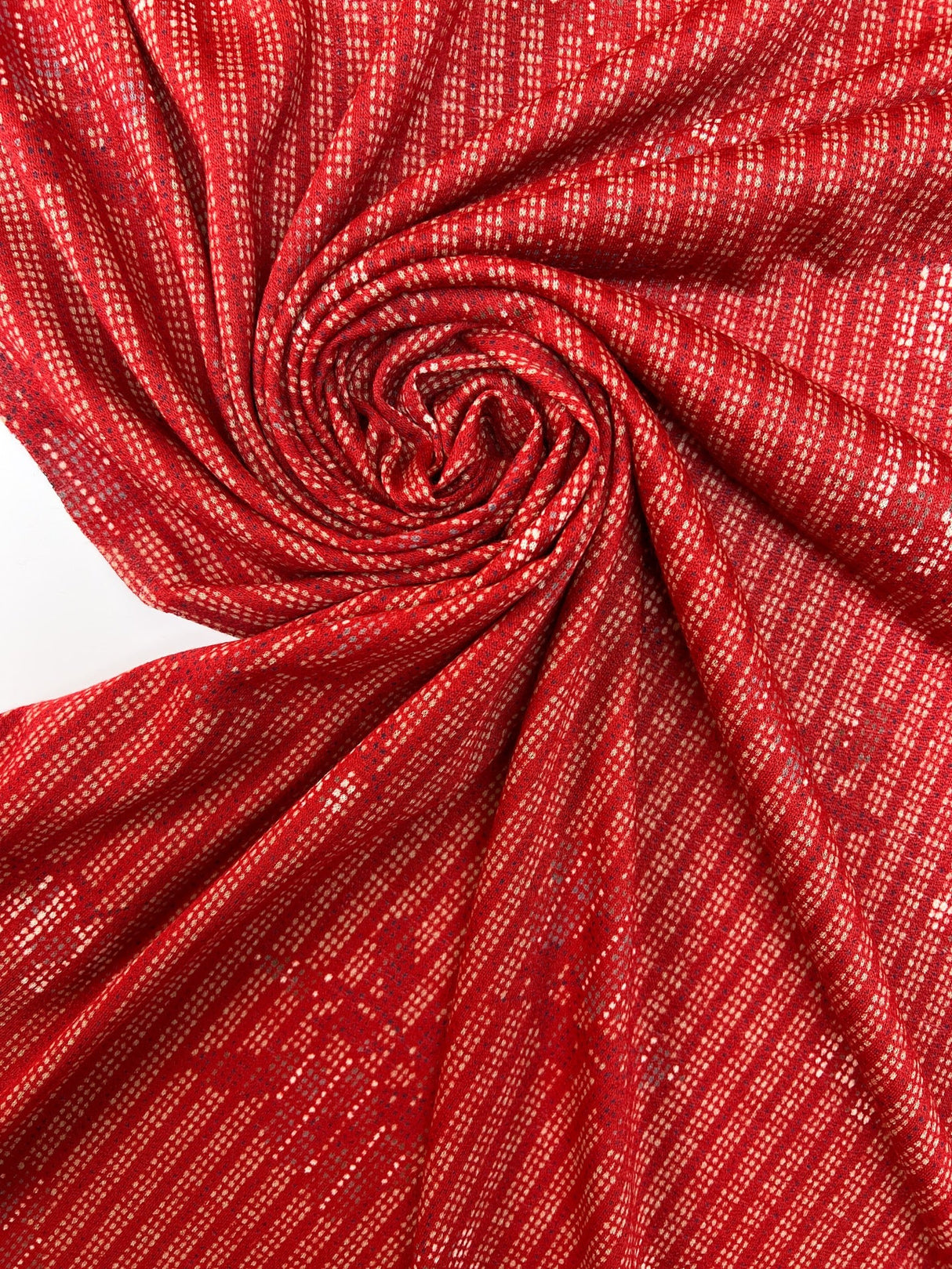Acrylic Knitted Fabric Red Beige Printed