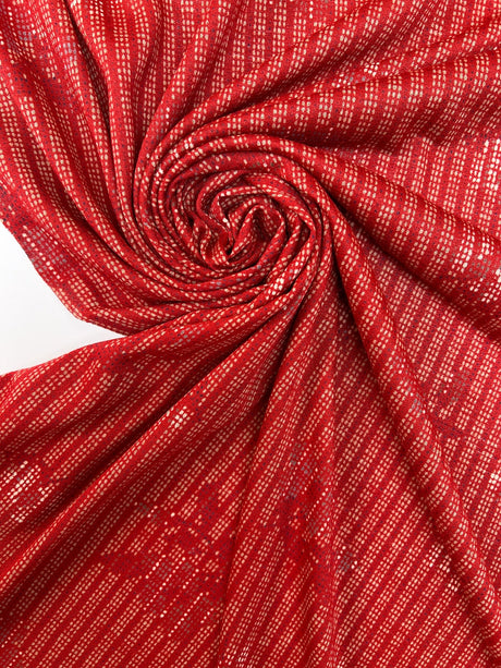 Acrylic Knitted Fabric Red Beige Printed