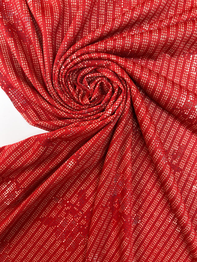 Acrylic Knitted Fabric Red Beige Printed