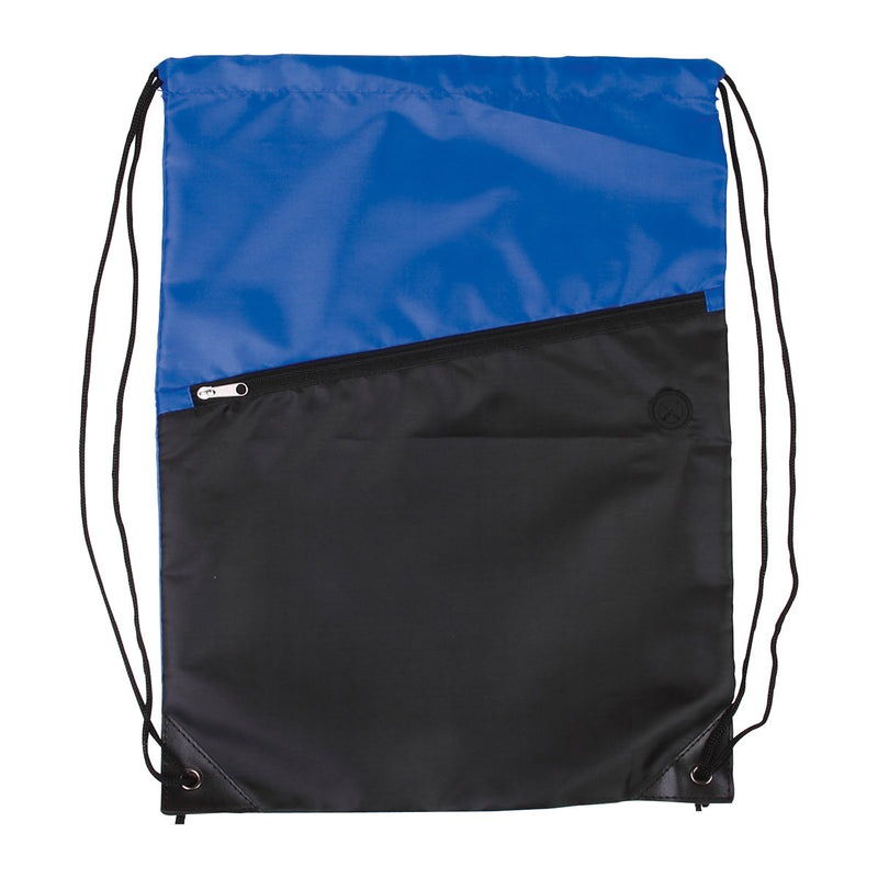 Two-Tone Poly Drawstring Backpack With Zipper