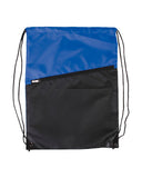 Two-Tone Poly Drawstring Backpack With Zipper