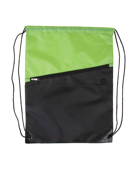 Two-Tone Poly Drawstring Backpack With Zipper