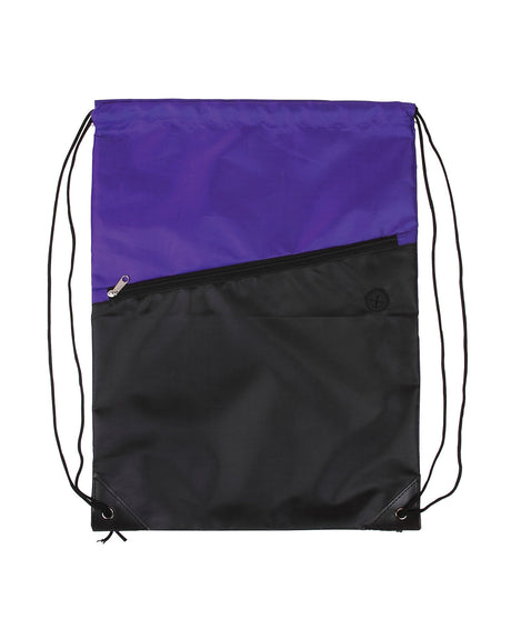 Two-Tone Poly Drawstring Backpack With Zipper