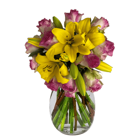 Bicolor Pink & Yellow Rose Lily Bouquet Fresh Flower Arrangement