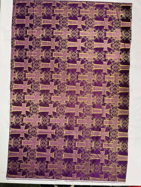 Big Cross Jacquard Satin Fabric - Beige/Gold, Green/Gold, Purple/Gold, Red/Gold, Turquoise/Gold, White/Silver, Royal/Gold, 58" Width (1 Yard)