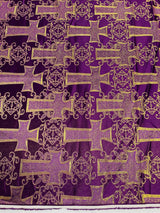 Big Cross Jacquard Satin Fabric - Beige/Gold, Green/Gold, Purple/Gold, Red/Gold, Turquoise/Gold, White/Silver, Royal/Gold, 58" Width (1 Yard)